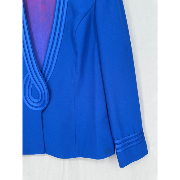 80s Vintage Jacket Womens Medium Blue Cobalt Satin Trim Snap Front Retro 90s - Picture 6 of 11